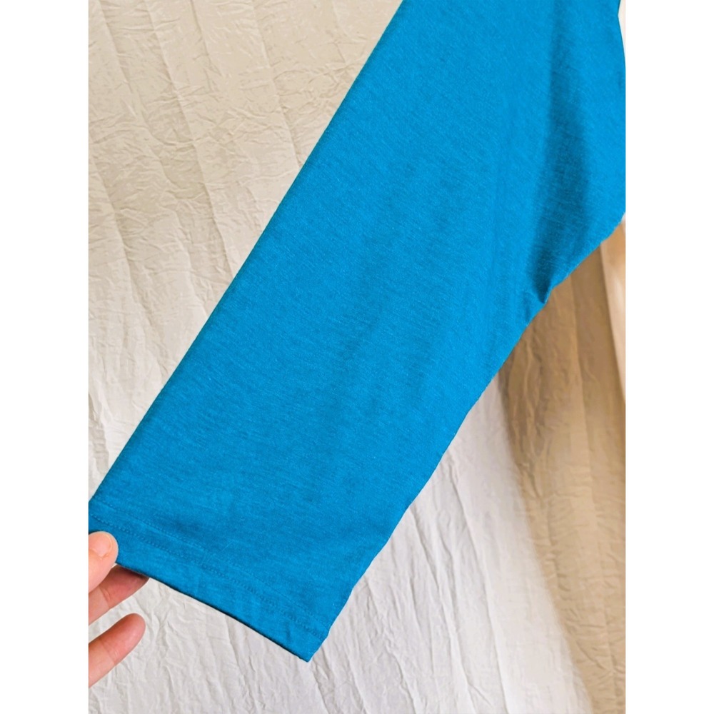 TreeBlend Classic Henley 3/4 Sleeves Teal & Ivory L Ethical Manufacturing - Picture 6 of 9